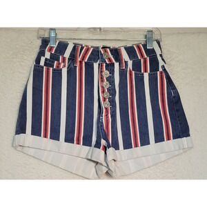 Urban Outfitters BDG Women's Mom High Rise W26 Denim Striped Jean Shorts 0962